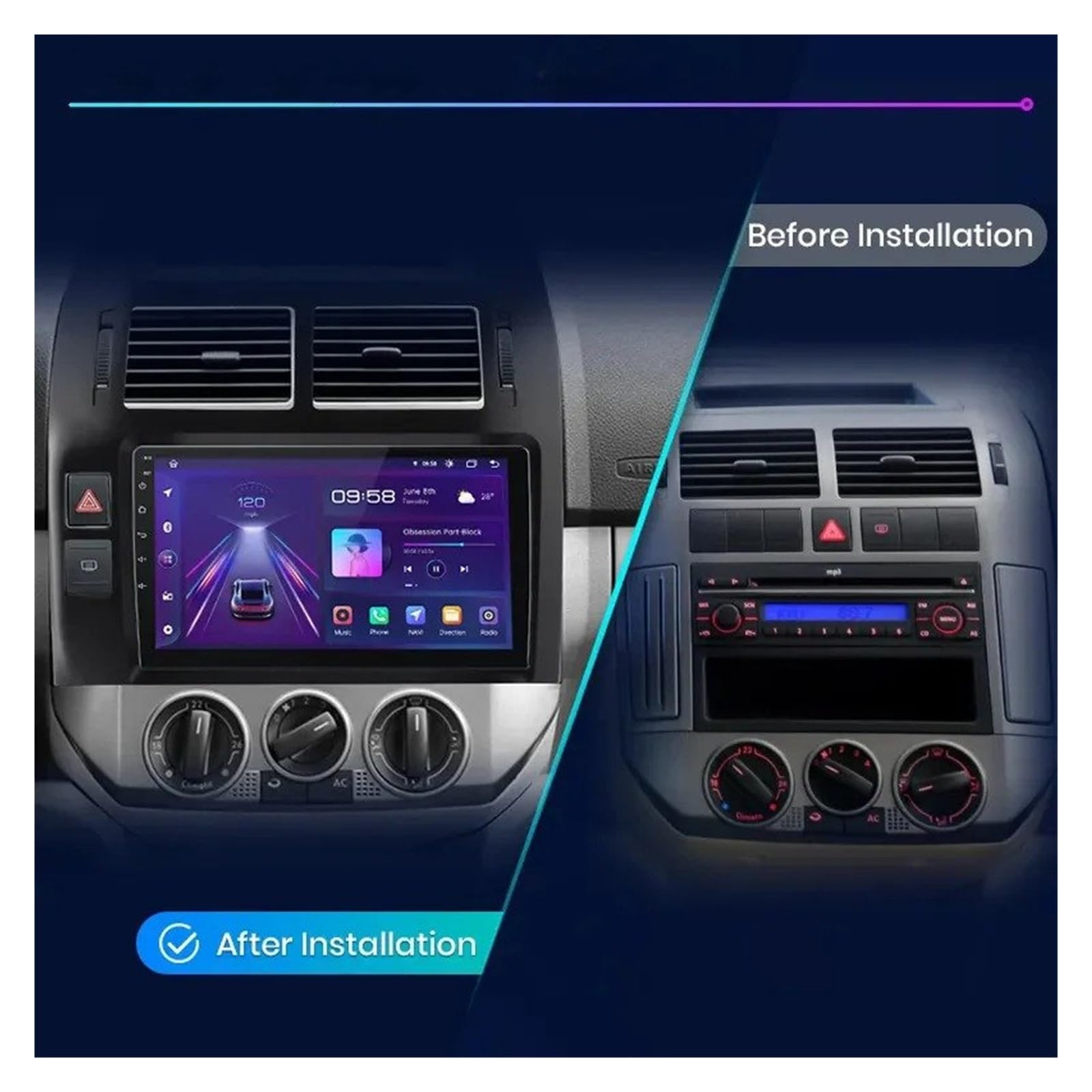 Mascherina Autoradio Cornice Stereo Lettore Multimediale Android da 22,86 Cm 2004 2005 2006 2007 2008 2009 2010 Fascia per Auto per Navigazione Dash Kit Telaio