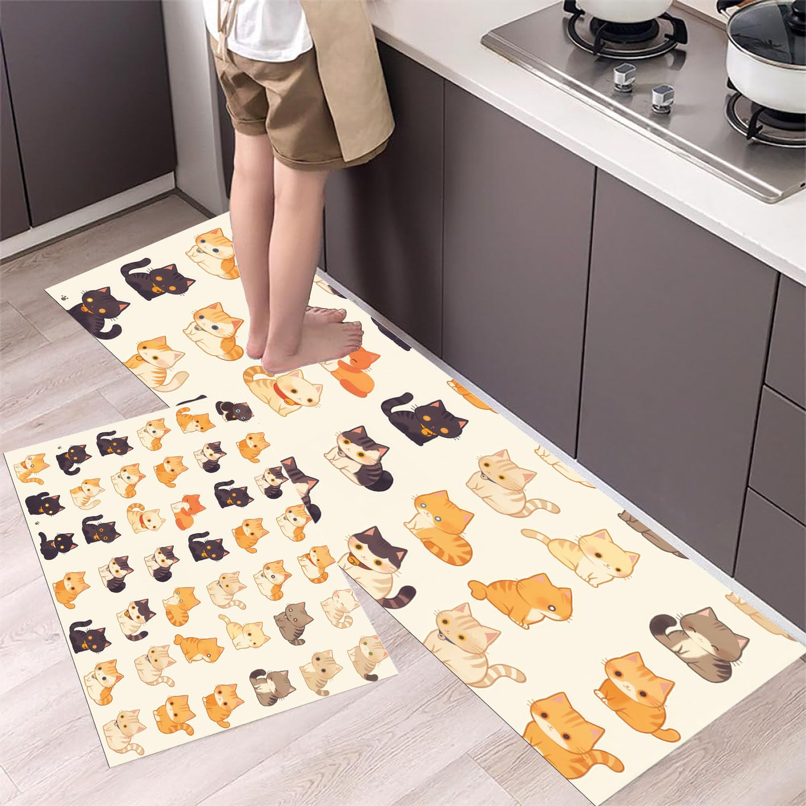 Alfombras de cocina de gatos juego de 2 piezas antideslizantes 50x150cm decorativas