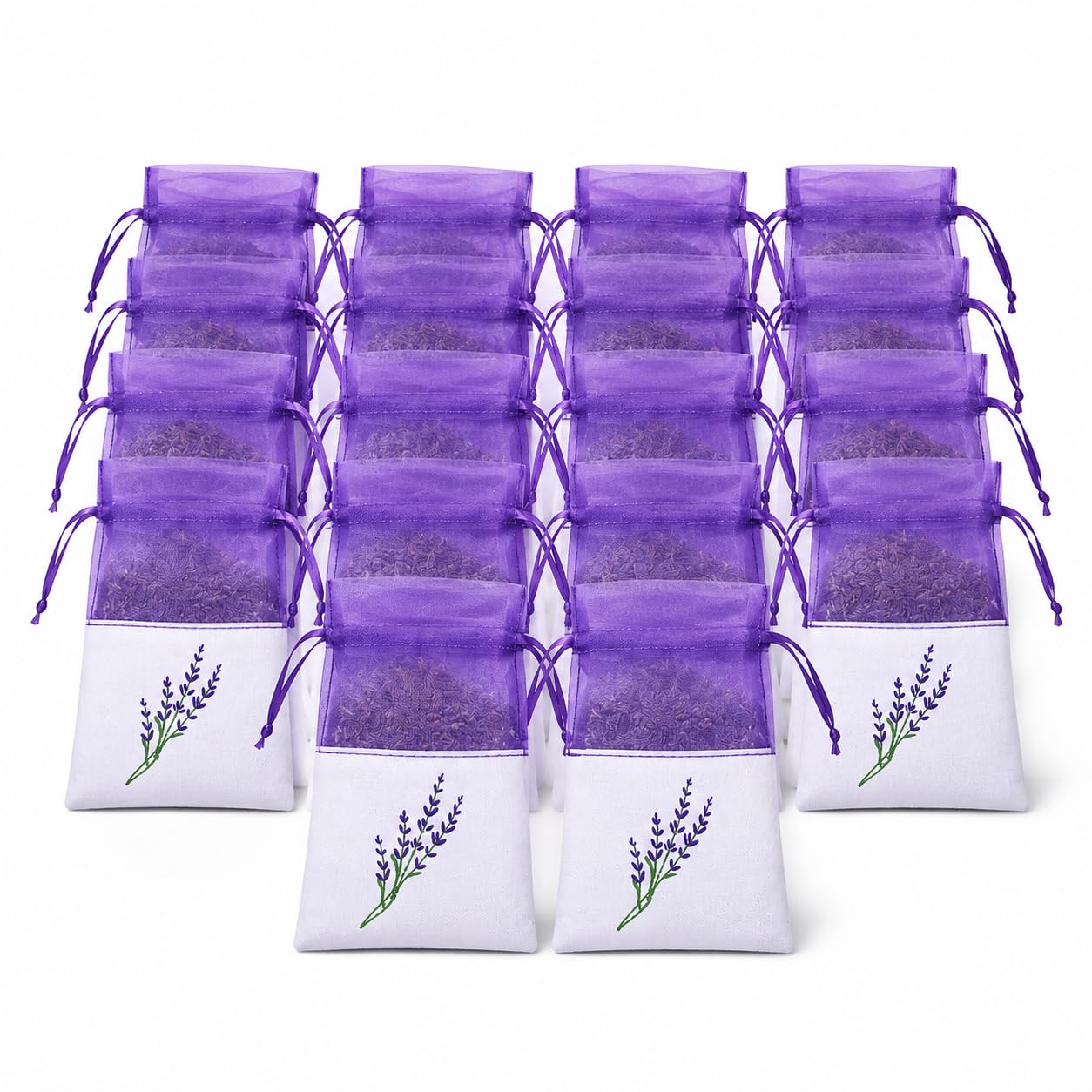 Korvirexa 20 Pcs Empty Lavender Bags, Purple Drawstring Sachet Pouches for Filling with Dried Lavender Flowers, Wardrobe Drawer and Home Storage Scent Accessories