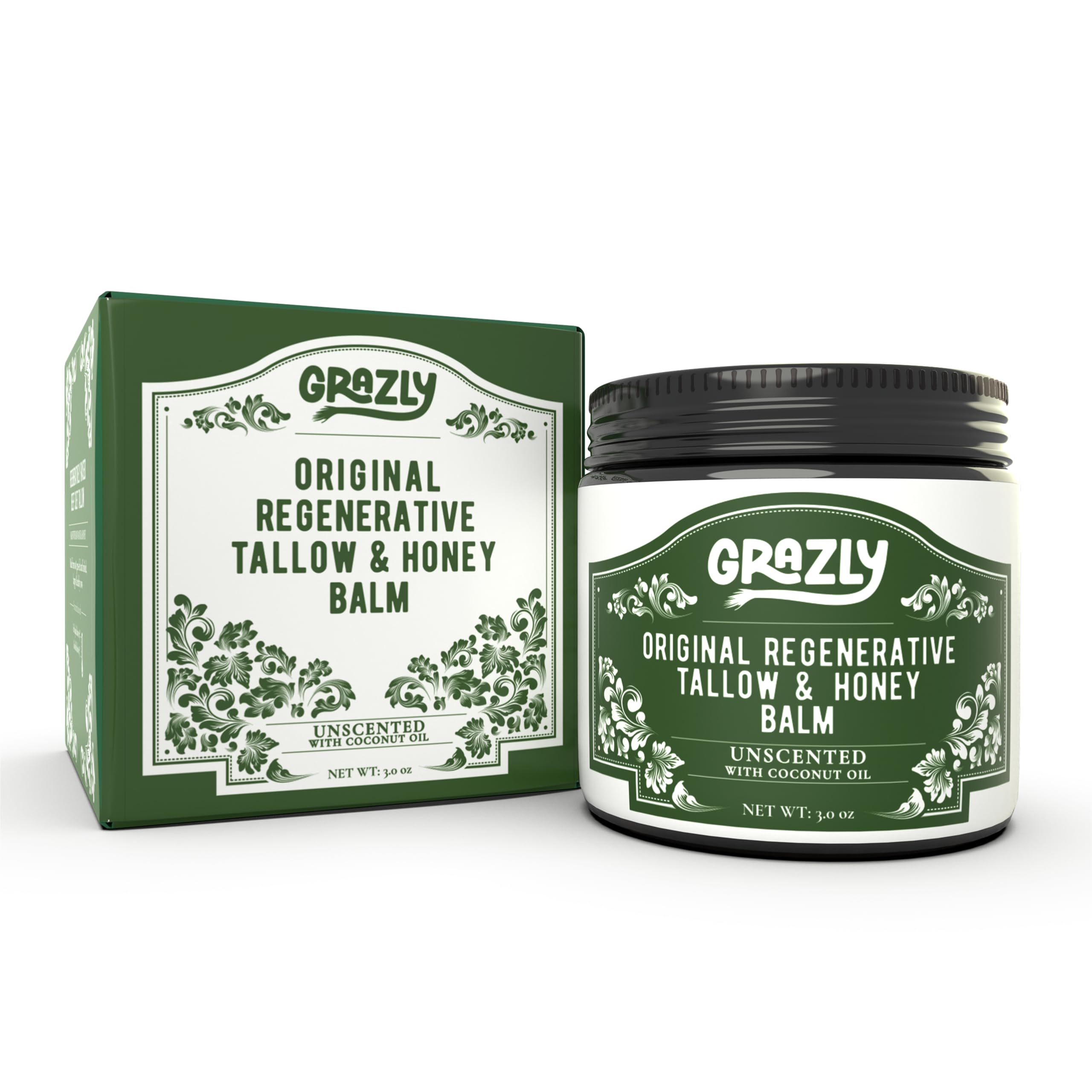 Grazly Beef Tallow & Manuka Honey Balm with Beeswax, 3 oz