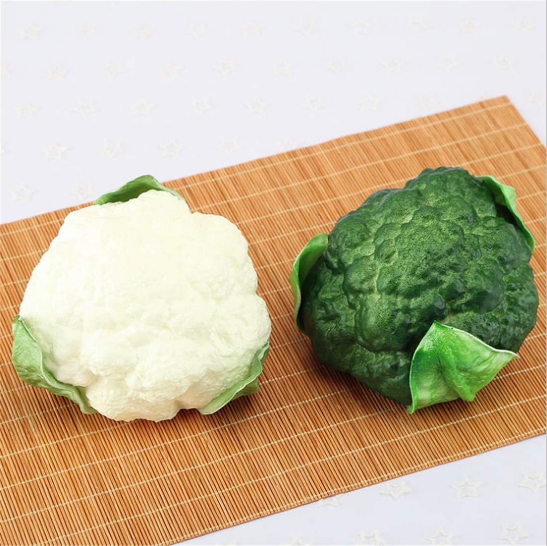 Zzooi 2PCS Artificial High Simulation Cauliflower Display Props Faux Broccoli Cabinet Showcase Decor