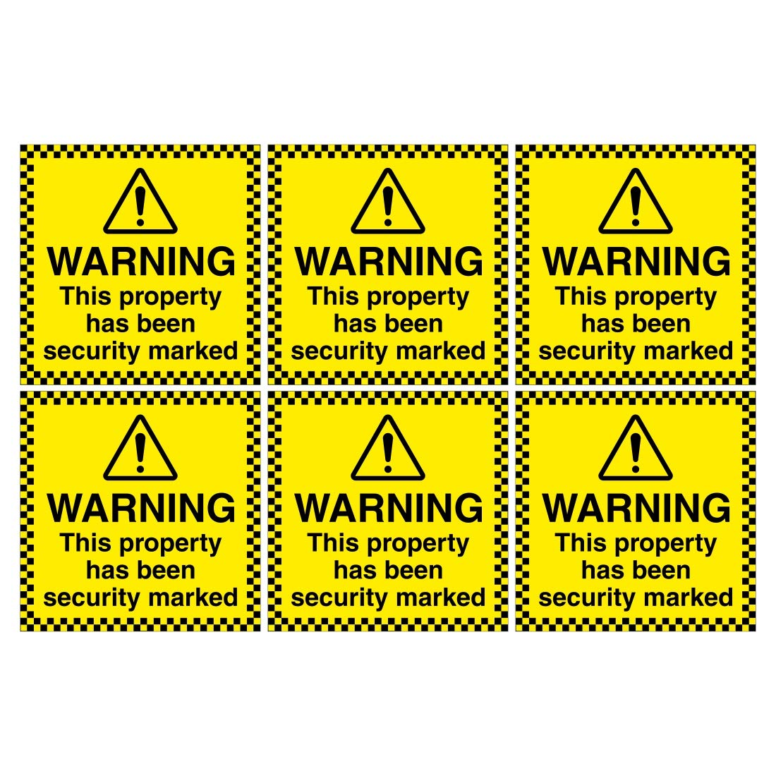 Pack of 6 Warning This Property has Been Security Marked Size 60mm x 60mm Self Adhesive Vinyl Stickers Ideal for Businesses and Home Owners
