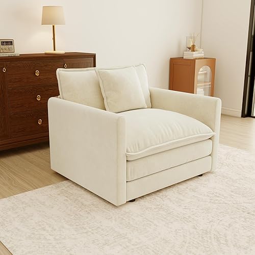 Miniatura 4 de Sofá de nube individual de gran tamaño y color beige y blanco, sofás seccionales grandes de acento moderno para sala de estar, sofá modular de tela