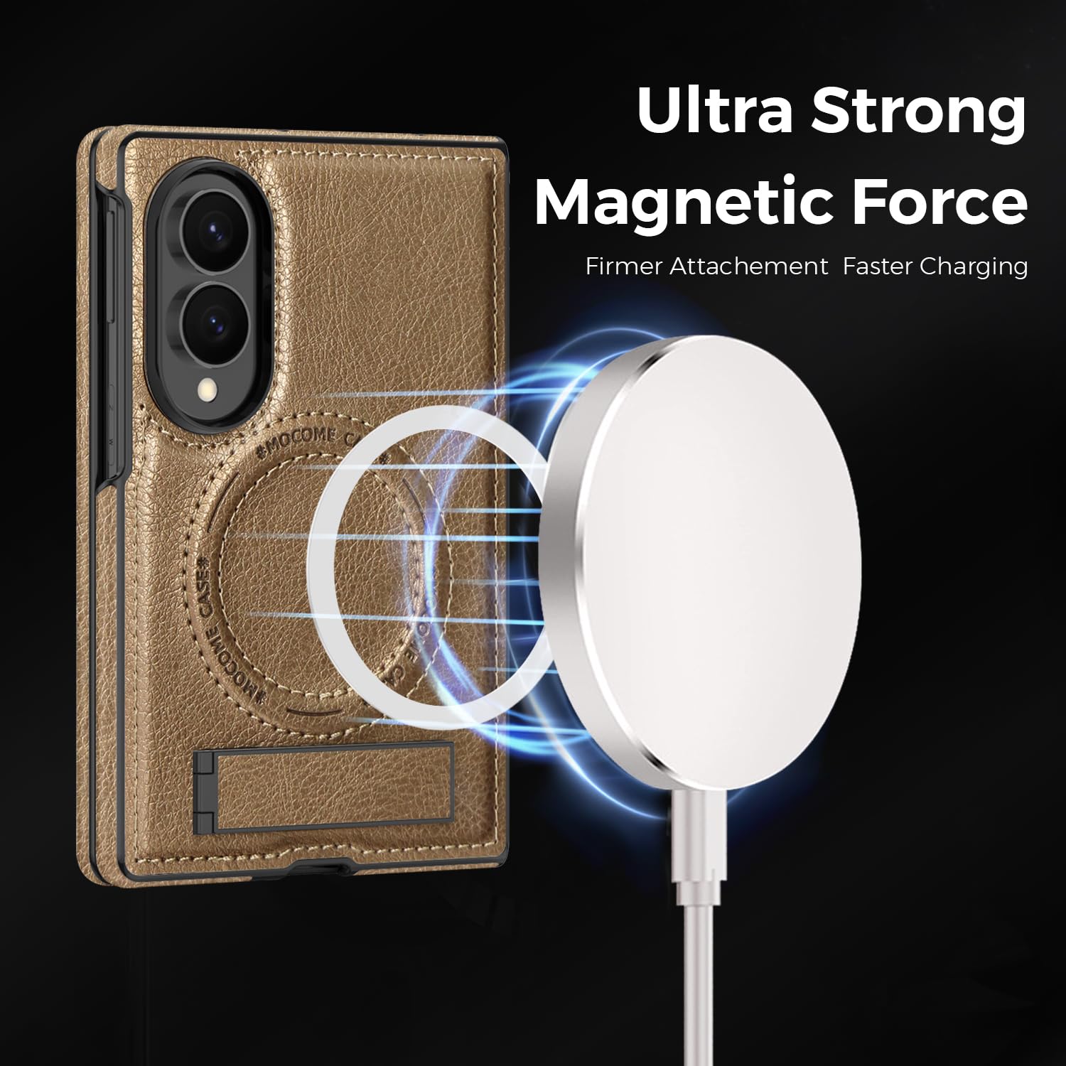 Funda para Samsung Galaxy Z Fold 8 con Soporte Integrado, Dorado | Soporte Ajustable hasta 60°, Anillo Magnético Integrado, Estructura de PC y TPU, Bordes Elevados, Acabado Exterior de PU