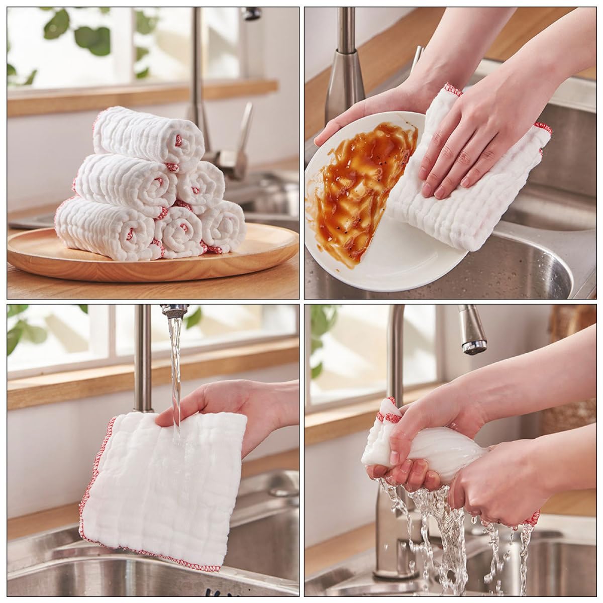INOOMP 6 Paños de Cocina Multifuncionales, de Limpieza de Algodón Gruesos y Absorbentes, para Uso Doméstico en Cocina y Limpieza