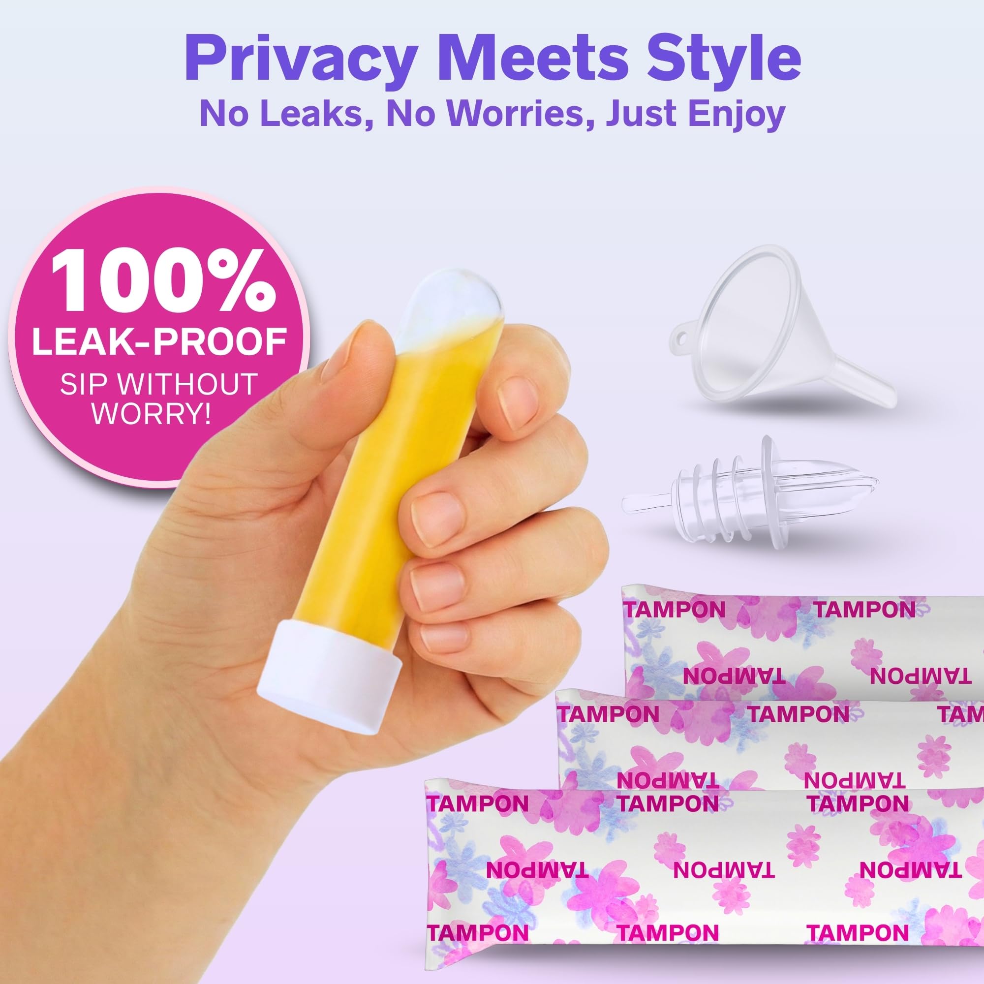 Secret Flask Tampon Flask Kit - 12 Tampon Tubes, 24 Wrappers, 1 Funnel & 1 Spout - Undetectable On-The-Go Drink Containers