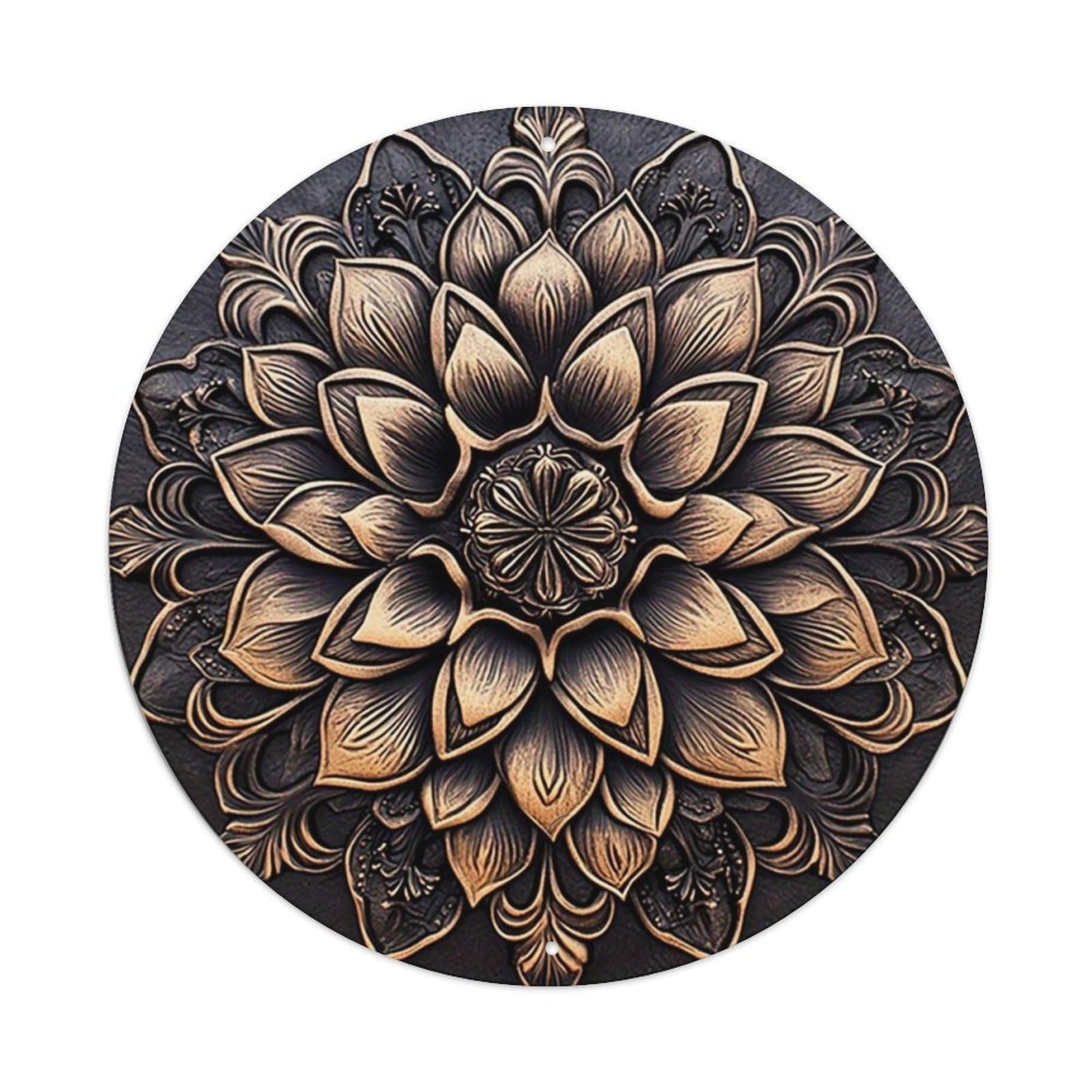 Floral Mandala Art Design Pattern Round Metal Tin Sign Vintage Wall Decor, Bar Garage Cafe Kitchen Home Wall Art Poster 8x8inches