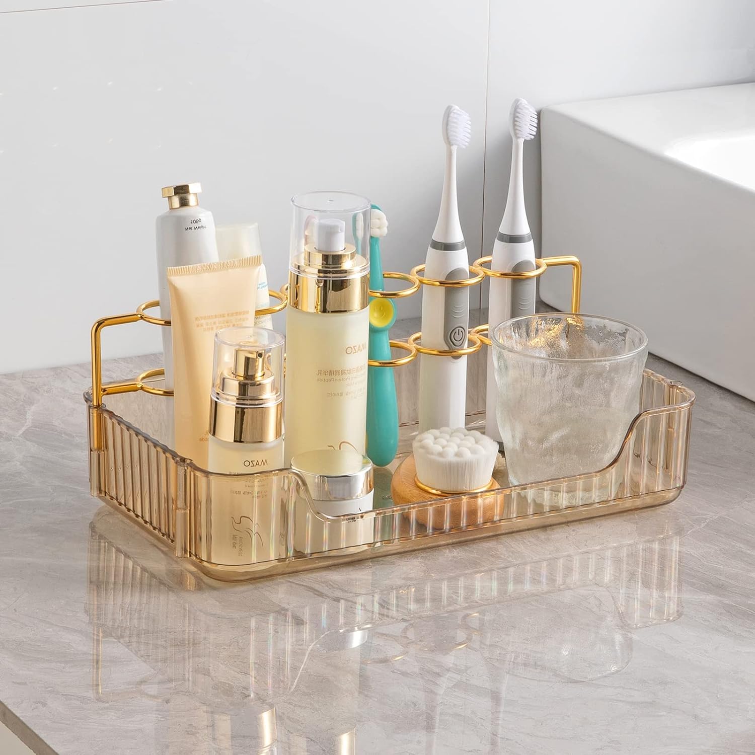 Ultreos Bathroom Organizer Countertop Toothbrush Holder Countertop Organizer for Toothbrush Toothpaste Facial Wash Skin Care Perfume Toothbrush Organizer (Gold 1 Tier) (B0CFVPDY57) Amazon Price History, Amazon Price Tracker