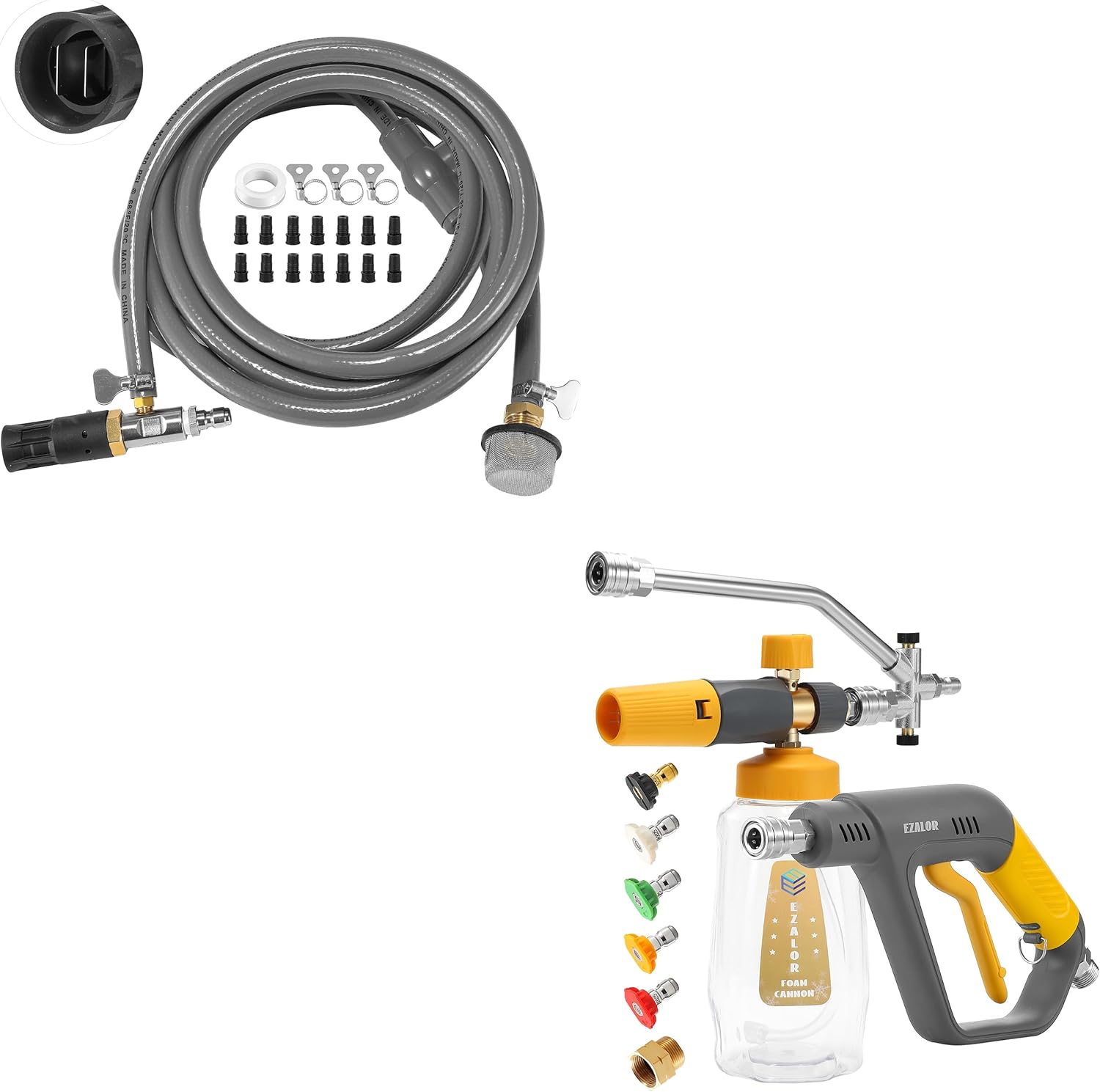 Adjustable Long-Range External Chemical Injection for Pressure Washer, Pressure Washer Foam Cannon Gun Kit with Dual Connector Accessory,