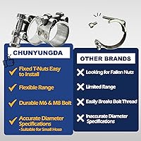 Vista 2 de TT Abrazaderas de manguera resistentes, abrazadera de acero inoxidable 304 con perno en T, rango ajustable de 0.91 a 0.984 in, tuercas en T sólidas