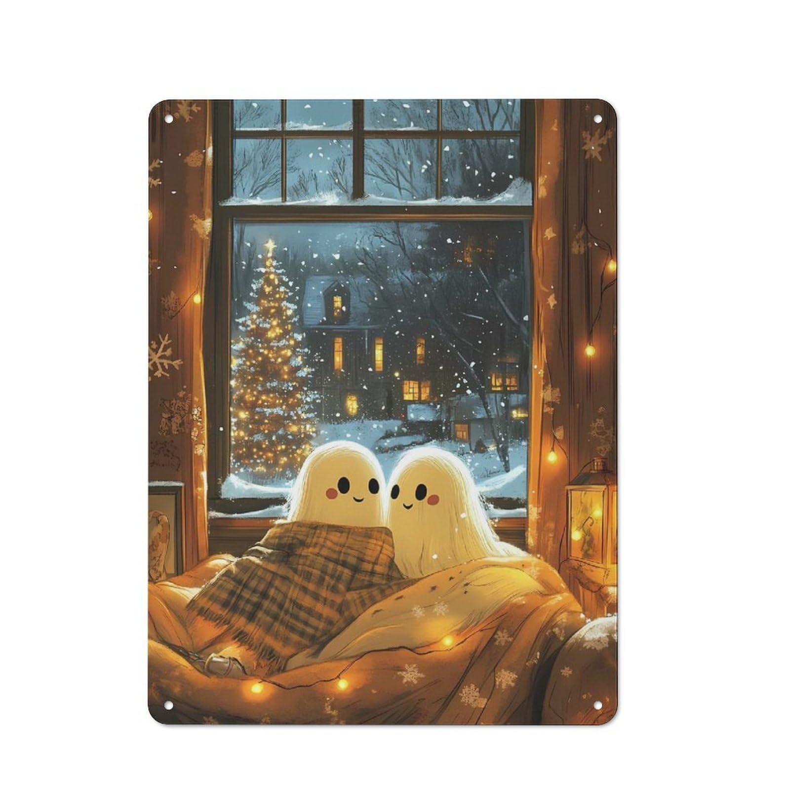 Junmoney Ghost Couple On Christmas Rustic Tin Sign 40X30cm Featuring For Bar Or Restaurant, A Housewarming Gift For Bar Decor Enthusiasts