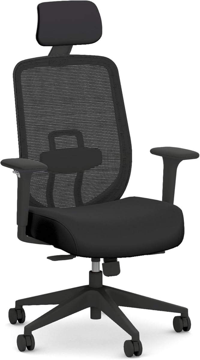 Altern Silla de Oficina Ergonómica, Silla de Escritorio para Computadora, Negro | Silla de escritorio de malla con soporte lumbar, reposacabezas, asiento deslizante, brazos ajustables, silla para computadora para productividad en la oficina en casa