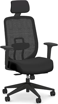 HON Altern Ergonomic Office Chair with Headrest, 3.5 Inch Thick Foam Cushion Seat Mid Back Mesh Desk Chair with Adjustable Lumbar Support Arm Synchro Tilt Tension Seat Slide Control, Black