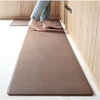 LIYGHFRTIO Alfombras para Cocina Tejidas de PU Cuero Antideslizantes Impermeable A Prueba De Aceite Alfombrilla Simple Felpudo de Baño 17.3"x29.5"+17.3"x59.0"(Color:marrón)