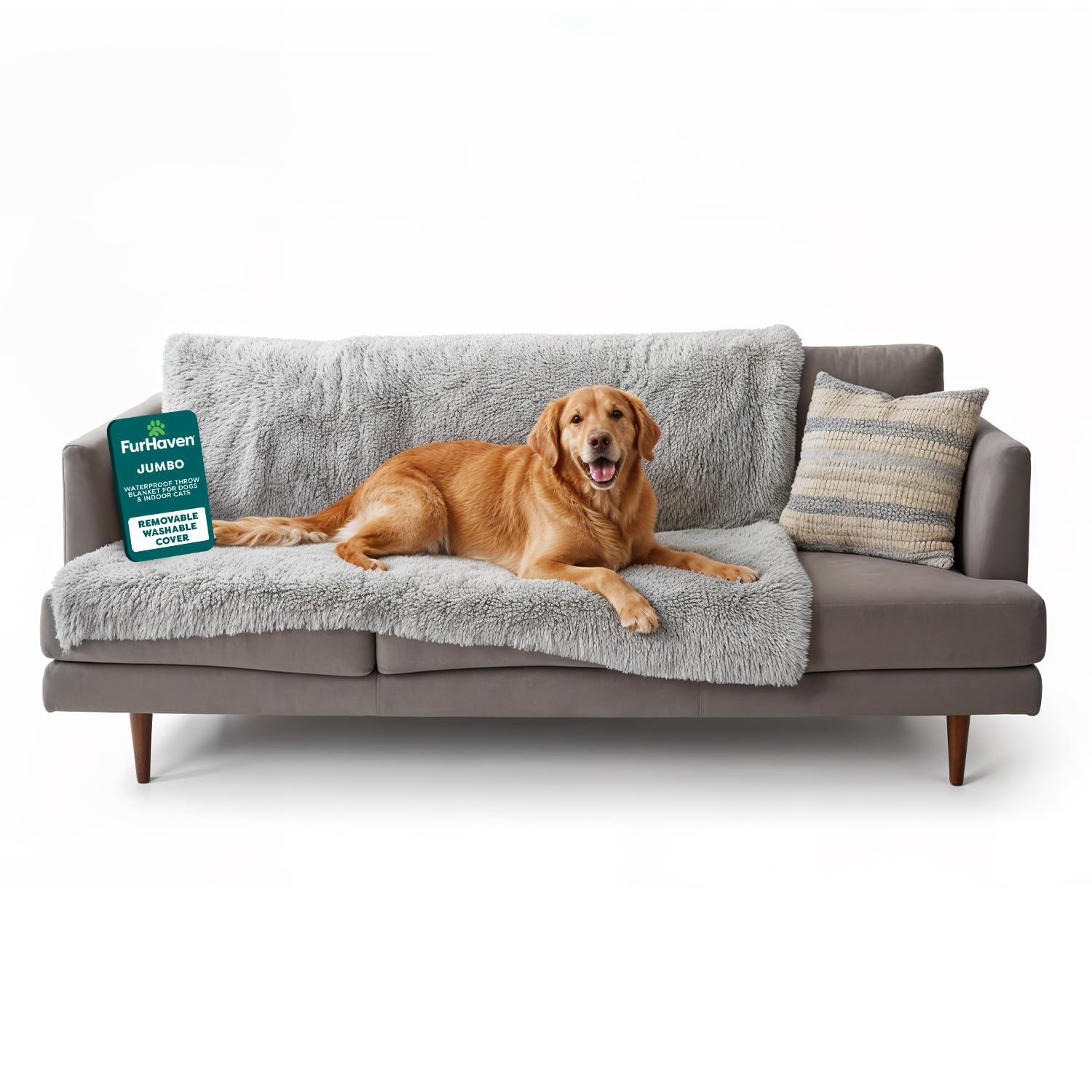 Furhaven Waterproof Throw Blanket for Dogs & Indoor Cats, Washable - Shaggy Plush Calming Long Faux Fur & Velvet Dog Blanket - Mist Gray, Extra Large/XL