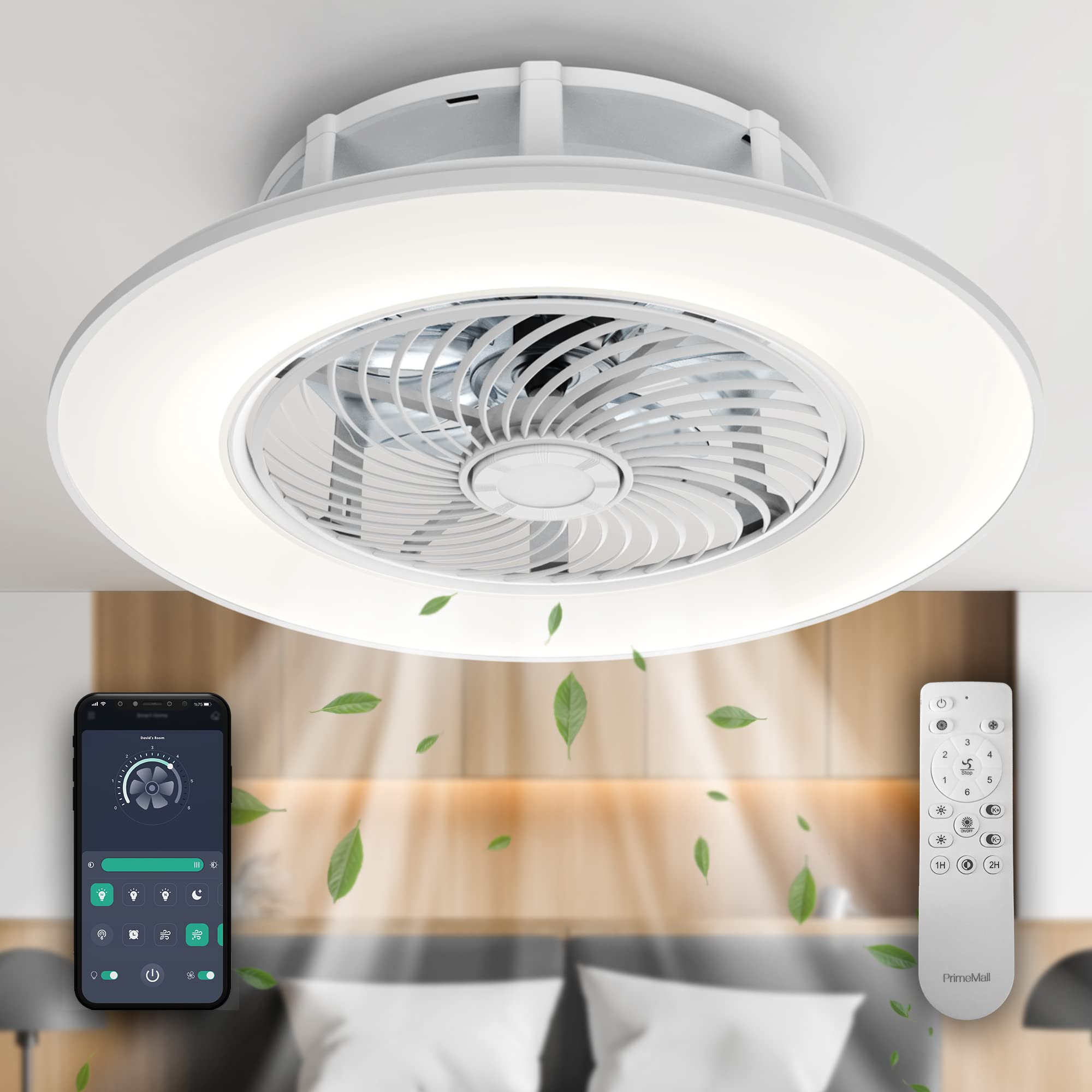PrimeMall Bladeless Ceiling Fan with Light and Remote Control Low