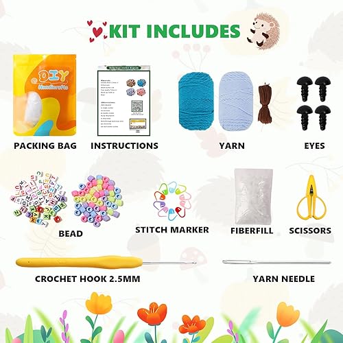 Miniatura 5 de Kit de ganchillo para principiantes, 2 piezas de erizo con cuentas, kit de ganchillo para principiantes para adultos, kit de ganchillo para