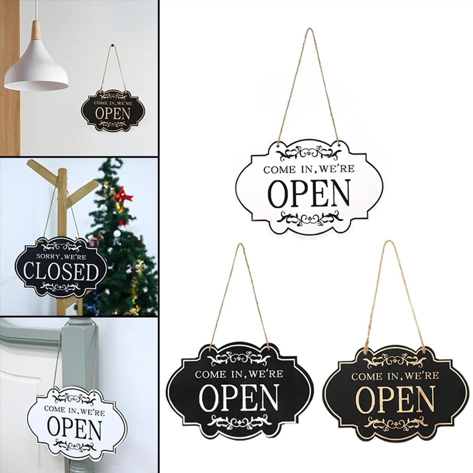 Panneau Ouvert Fermé Panneau de porte magasin en bois style vintage
