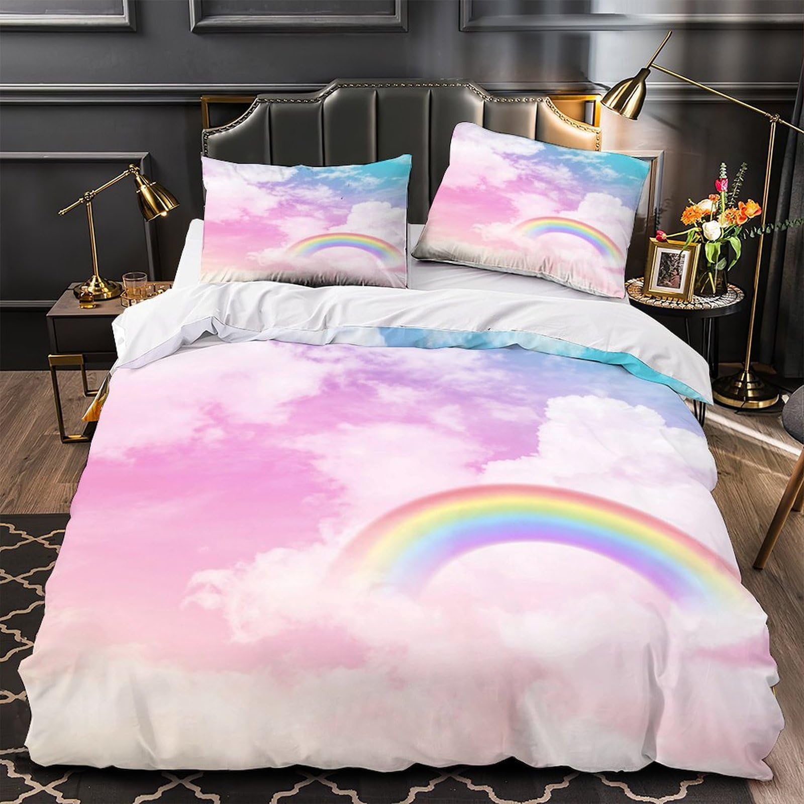 Housse de couette arc-en-ciel en microfibre premium effet super doux 200x200