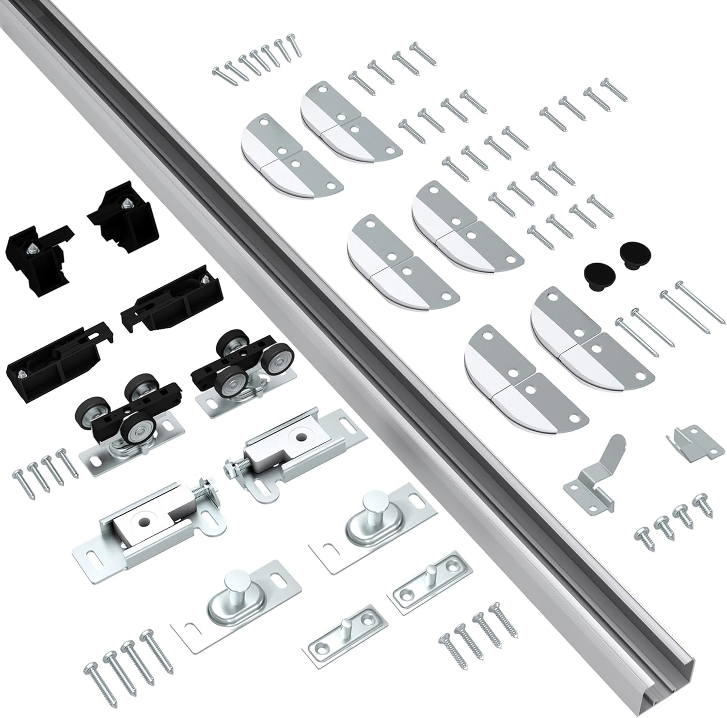 36" Aluminum Bifold Closet Door Hardware Kit for 2 Doors, Folding Barn Door Hardwares,Bi-fold Door Hardware Track Top Mounted for Bathroom, Bedroom, Inside Door