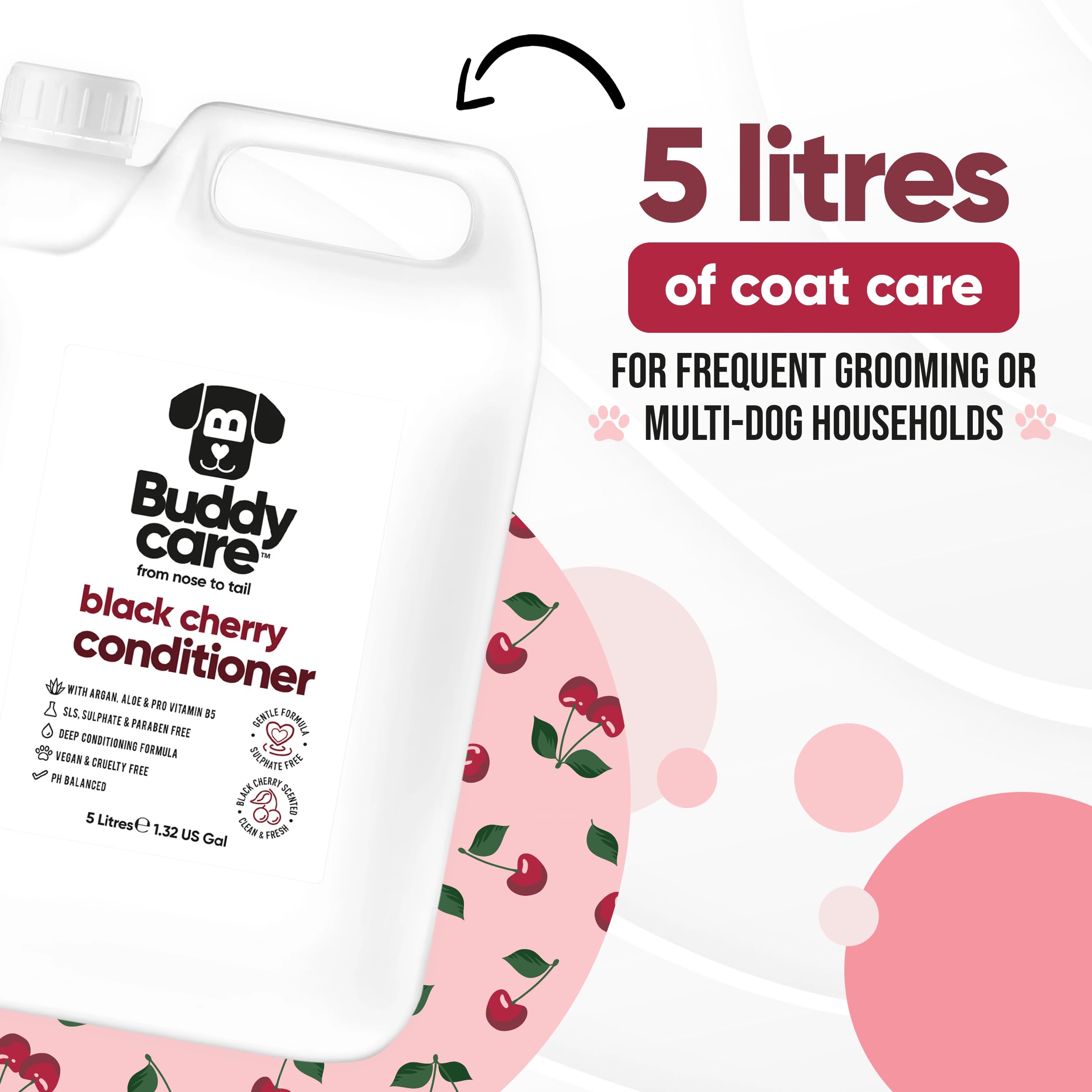 Black Cherry Dog Conditioner von Buddycare - 5L - Schwarzkirsch-Duft-Hundespülung mit Aloe Vera & Pro Vitamin B5
