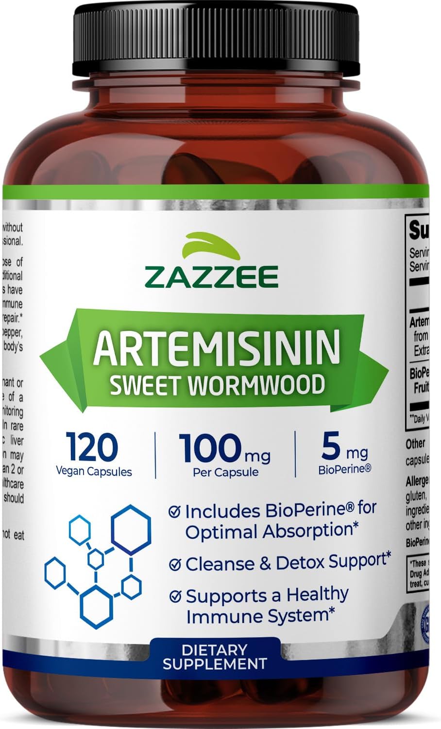 High Absorption Artemisinin, 100 mg per Capsule, 120 Vegan Capsules, with 5 mg BioPerine for Maximum Absorption, Sweet Wormwood Extract, 4 Month Supply, All-Natural and Non-GMO
