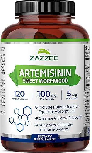 Zazzee - Artemisinina 100mg por cápsula 120cápsulas veganas 4meses de suministro más 5mg de BioPerine para una mejor absorción extracto de ajenjo