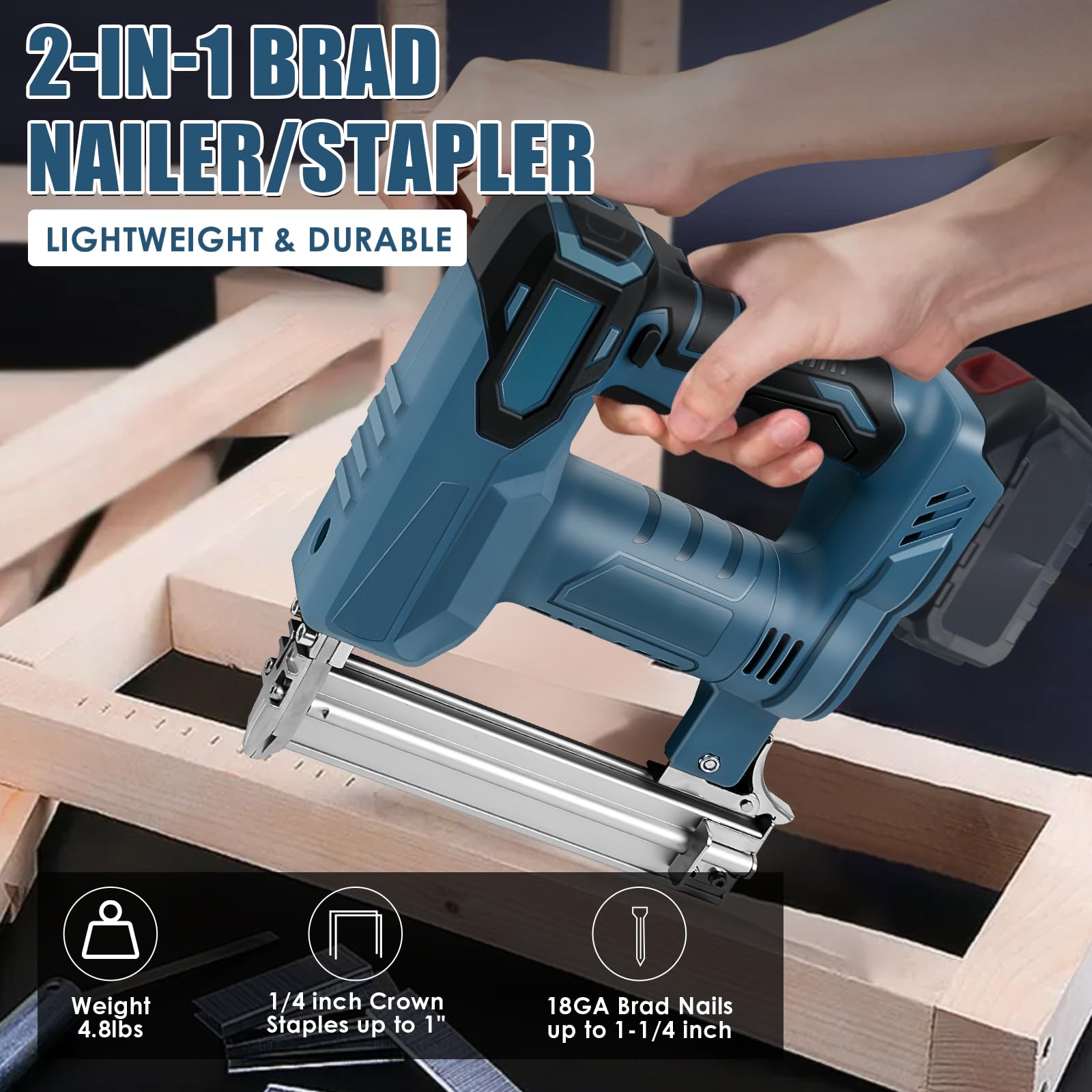 Pistola per unghie a batteria, compatibile con batteria al litio Makita da 18 V, 100 W, per legno, con 500 chiodi e 500 graffette