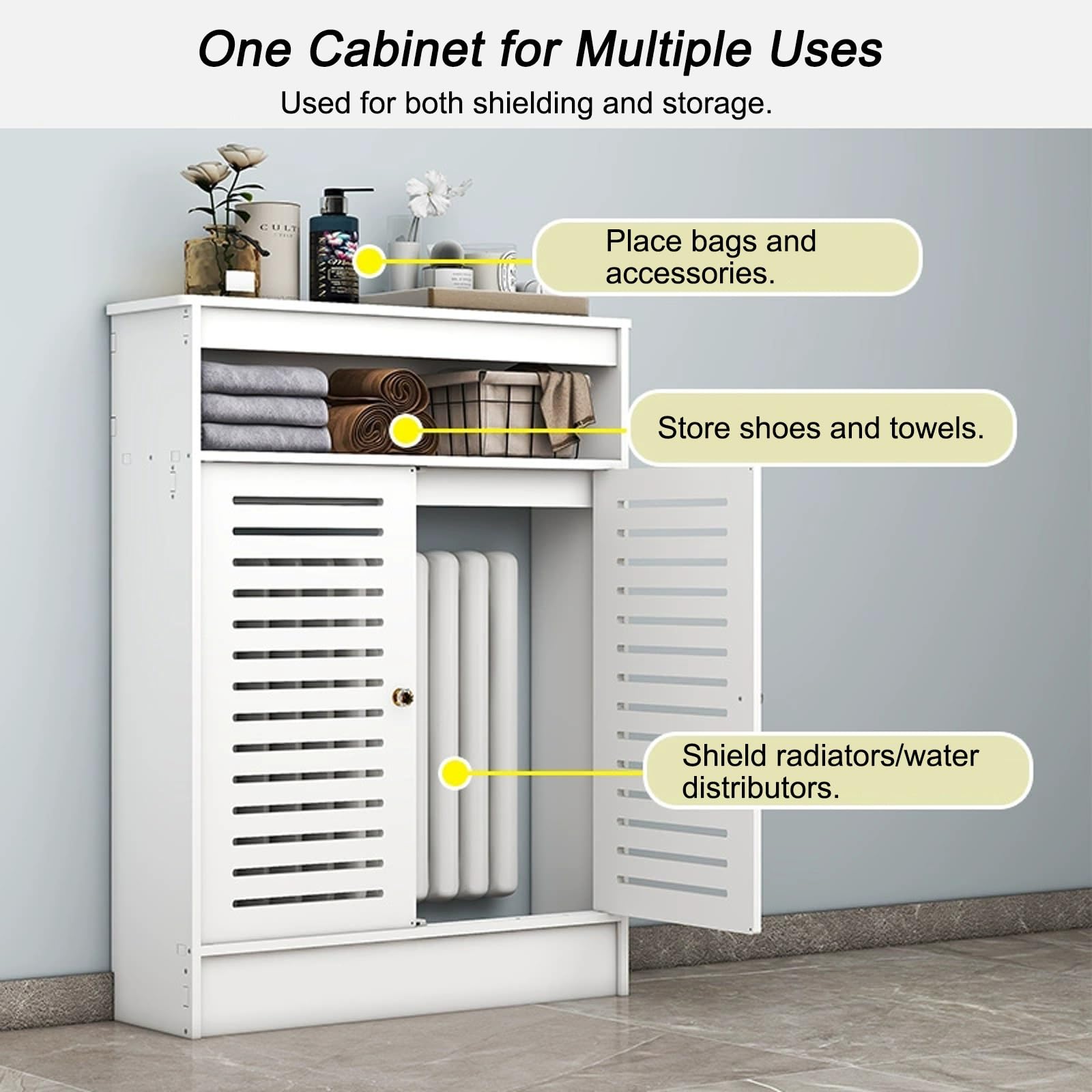 Genérico Cubre radiador y Armario de Almacenamiento, Organizador Decorativo de 2 Puertas para salón y baño, toallero Multifuncional y Zapatero, Cubre Calefactor/tubería (90 x 100 x 25 cm/35 x 39 x 10