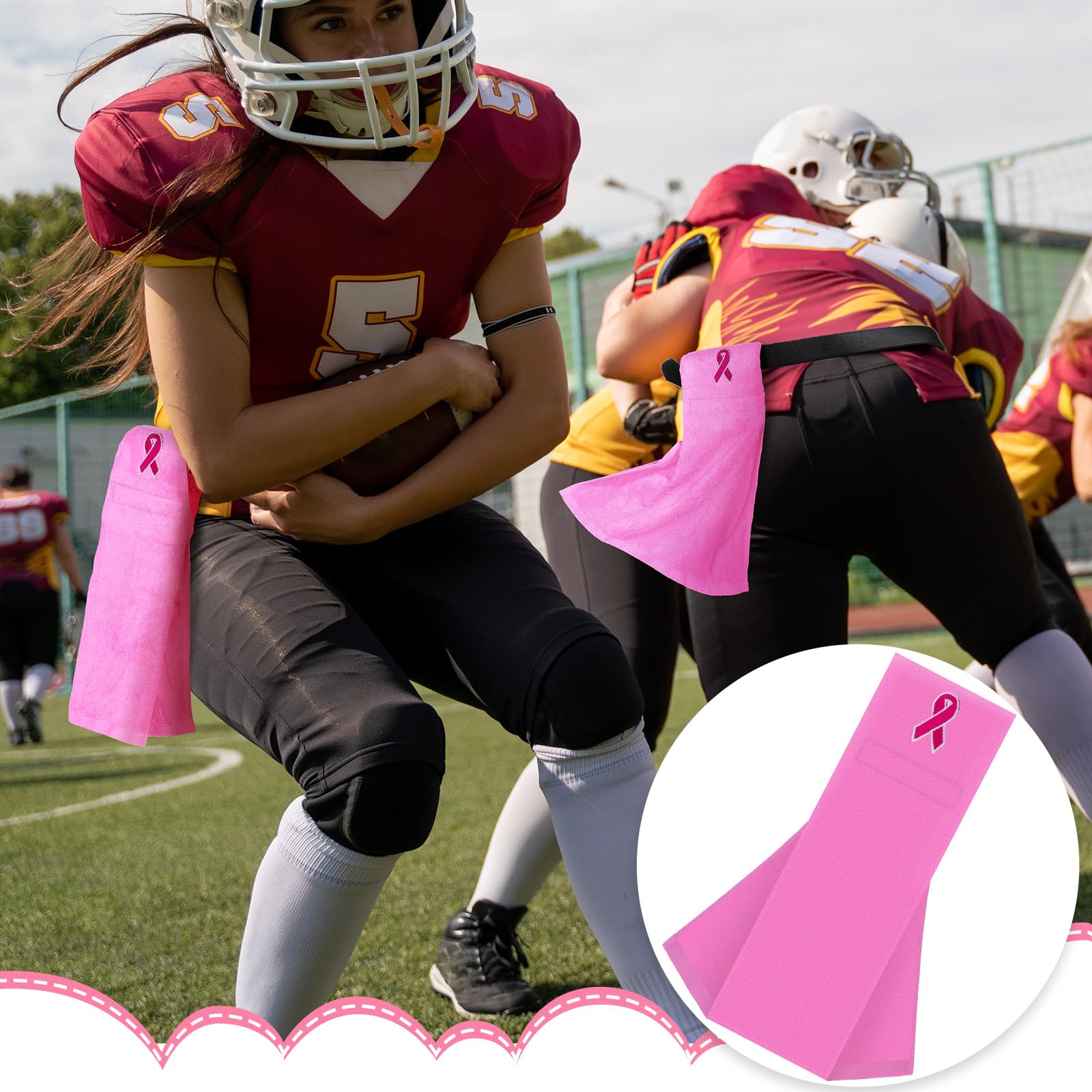 Newwiee 6 Pcs Breast Cancer Awareness Football Towel Rose Red Pink 