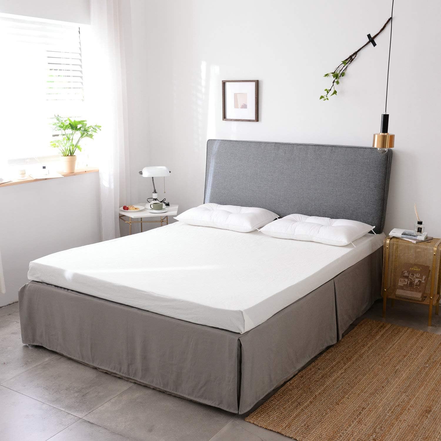 Usual Joy Bedding Microfiber Bed Skirt - Wrinkle and Fade Resistant 15 inch Tailored Drop (Grey Queen)