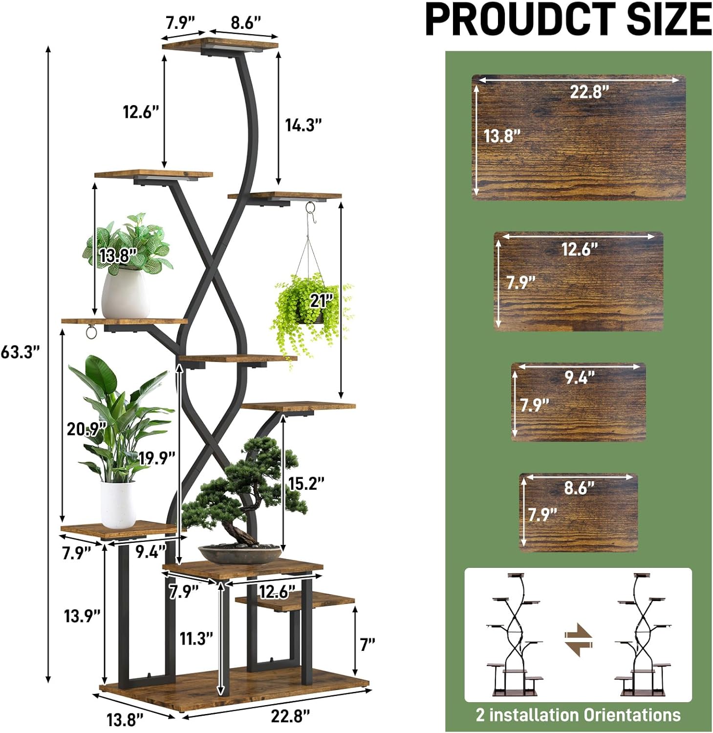 63" Plant Stand Indoor with Grow Lights 10 Tier Indoor Plant Shelf X Shape Plant Shelf for Indoor Plant Multiple Metal Corner Plant Stand Plant Holder Plant Rack Indoor