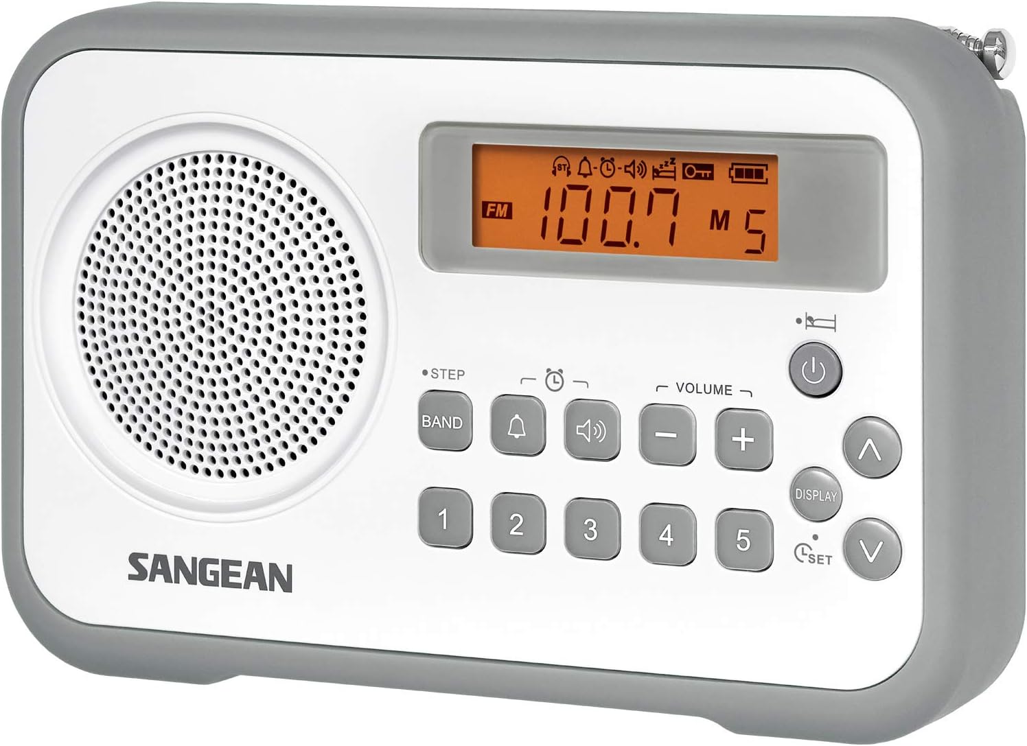 Sangean PR-D18GR AM/FM/Clock Portable Digital Radio with Protective Bumper (White/Grey) (Certified Refurbished)