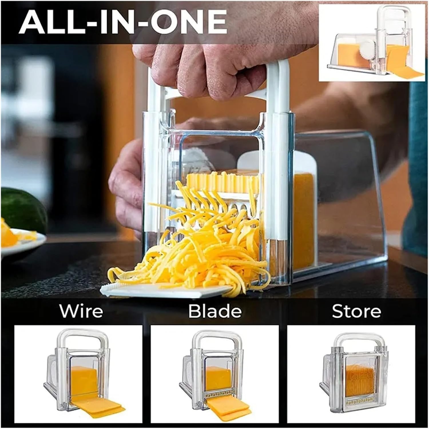 Cheese Cutter with Container – 3 Metal Blades Butter Slicer & Chopper – Refrigerated Storage Box fit for Fresh Cheese – Multi-Blade Kitchen Tool for Cheese, Butter, Fruits