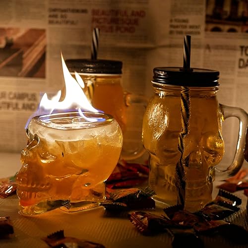 Miniatura 7 de Vaso de cristal de calavera de 12 onzas (11.8 fl oz), cristal de calavera multiusos para fiestas temáticas de Halloween, copas de vino, regalos de
