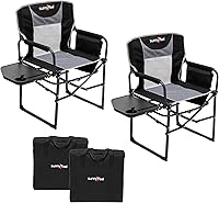 SunnyFeel Heavy Duty Oversized Camping Directors Chair with Side Table, Cup/Phone Holders & Storage Pockets - 300 lbs, Portable Folding for Beach, Camp