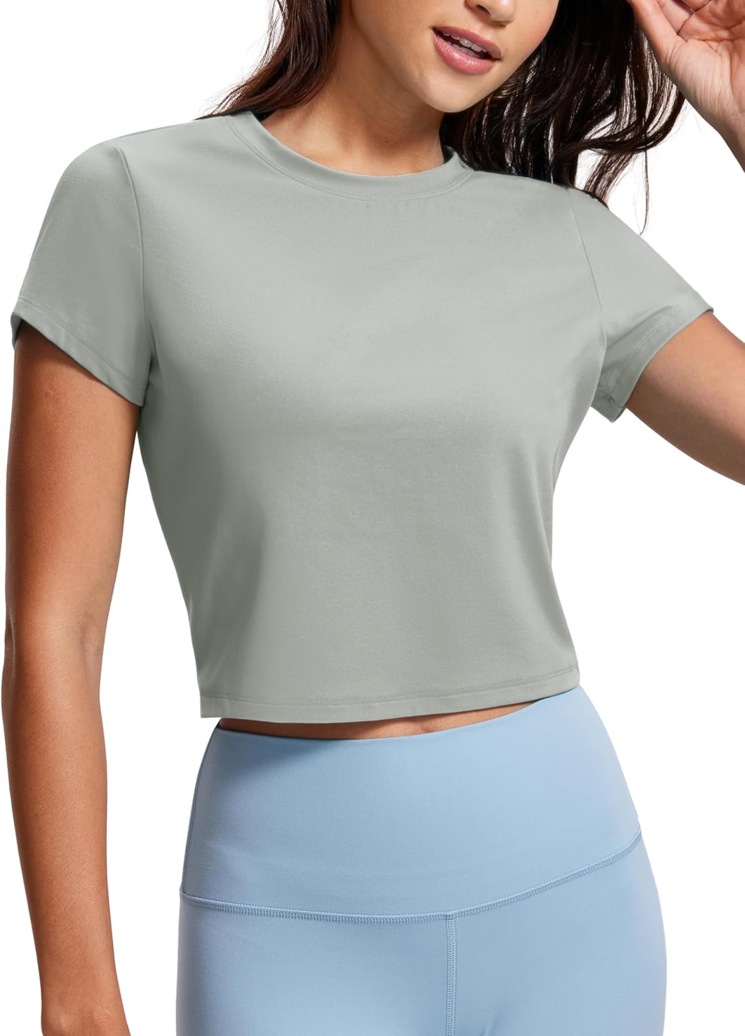 CRZ YOGA Butterluxe Short Sleeve Shirts for Women High Neck Crop Basic T-Shirts Fitted Gym Workout Tops