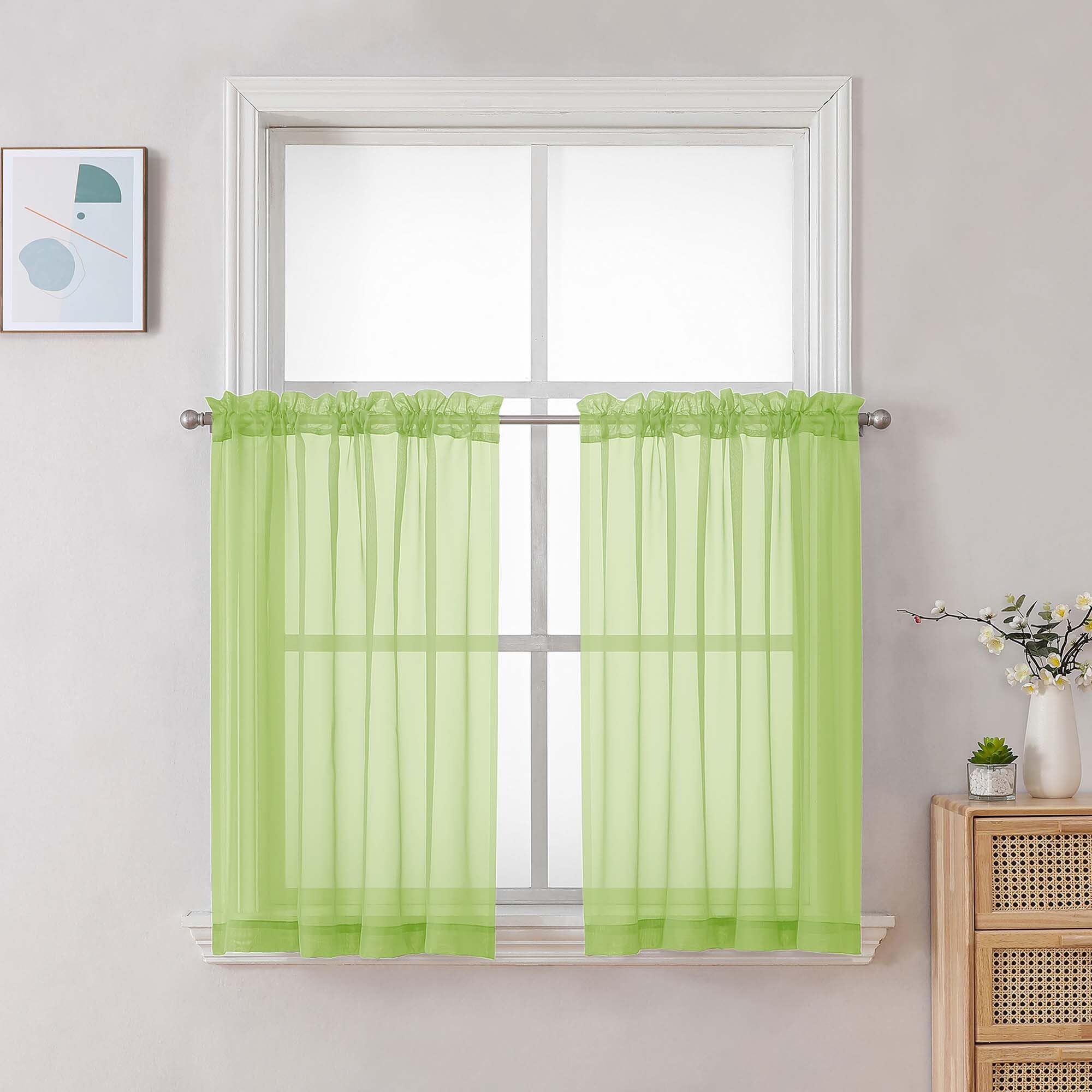 Chyhomenyc Sheer Curtains 36 inch Length 2 Panels Set, Light Filtering Voile Rod Pocket Short Window Curtians for Bathroom Living Room Farmhouse Small Windows, Each 42Wx36L in, 2PCS, Lime