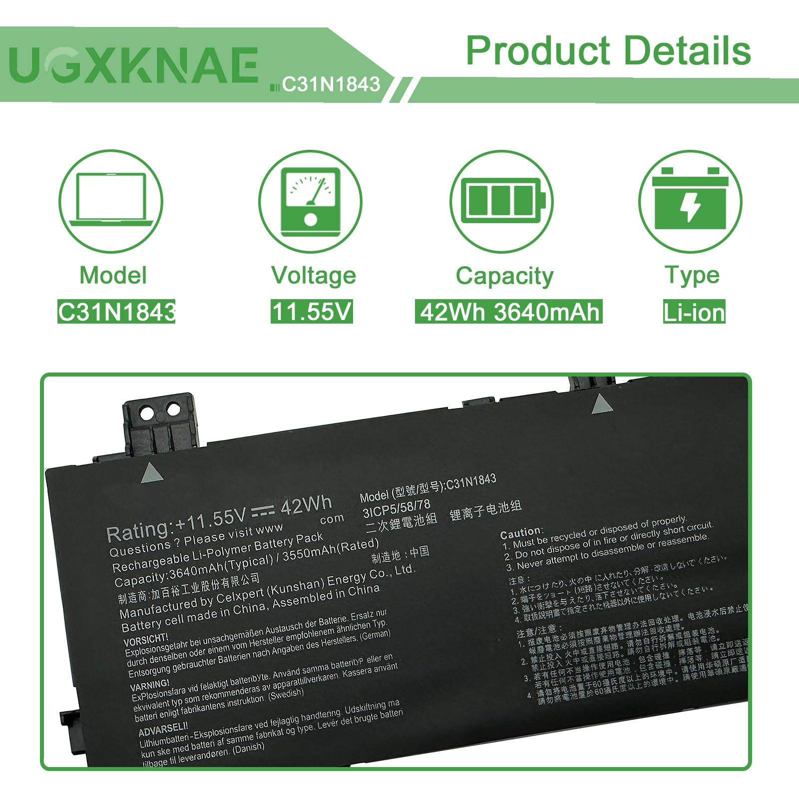 Amazon.com: UGXKNAE C31N1843 Laptop Battery Compatible with ASUS
