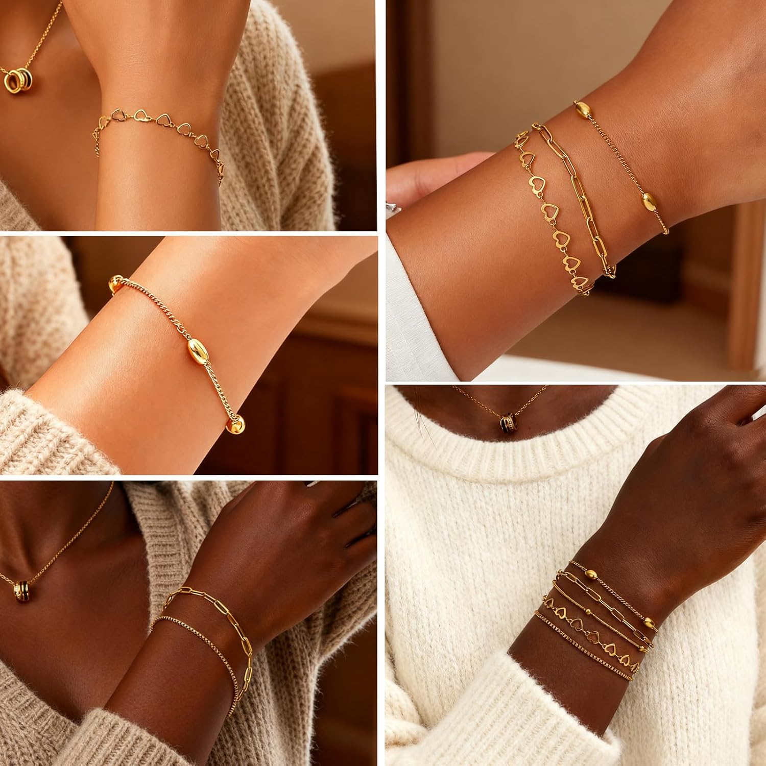 18K Gold Plated Bracelet Sets for Women Waterproof - Trendy Thin Dainty Stackable Cuban Link Paperclip Snake Twisted Chain Fashion Jewelry Accessories Gifts for Women - Image 4