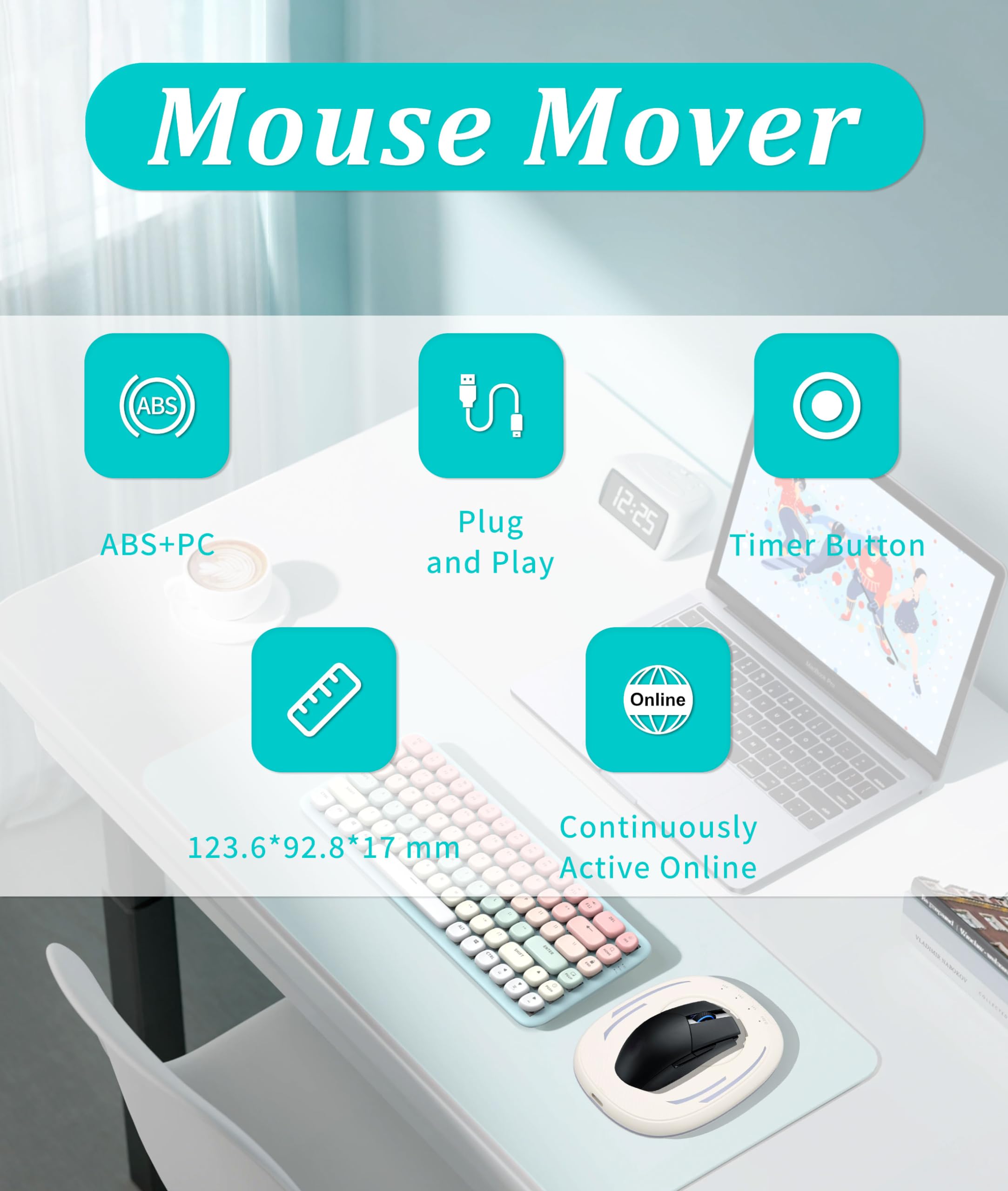 Gugxiom Mouse Mover, Nicht Nachweisbarer, Geräuschloser USB-Maus-Wackel-Atmungs-, Plug-and-Play-beweglicher Jump-Switch-Button-Maus-Shaker mit LED-Licht, um den PC-Laptop Aktiv zu Halten