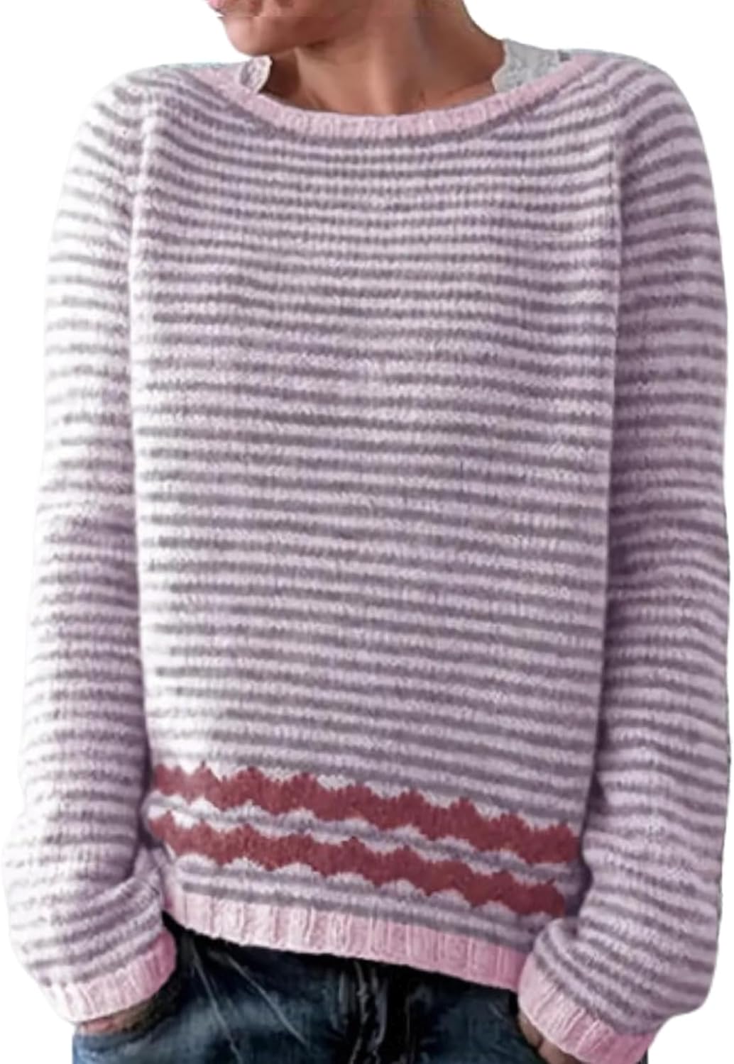 Fair Isle Sweater for Womens Winter Long Sleeve Vintage Knitted Sweater Casual Fall...