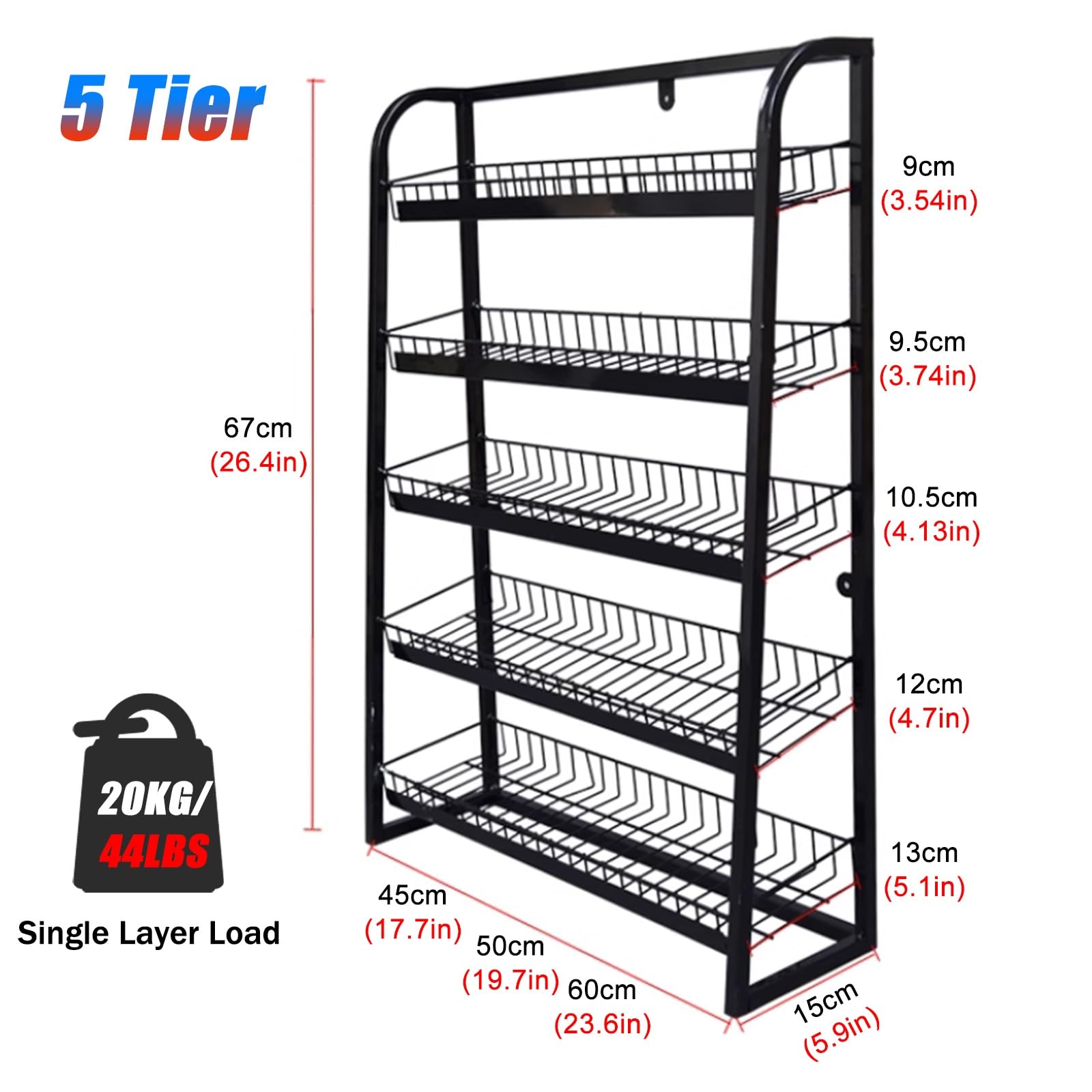 Genérico Estante Expositor de Aperitivos de 5 Niveles con Rejilla metálica para mostrador de Caja, Organizador de cestas biseladas para Montaje en Pared, Ideal para Tiendas de conveniencia, boutiques