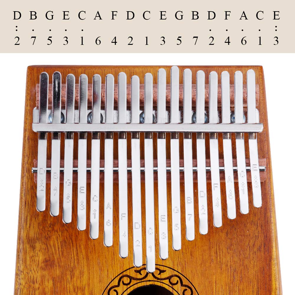 Nabance Kalimba 17 Teclas, Kalimba Piano de Pulgar Profesional en Caoba de, Marimba Instrumento Musical con Protectores de Dedos, Marcadores Adhesivos, Martillo de Afinación, Manual