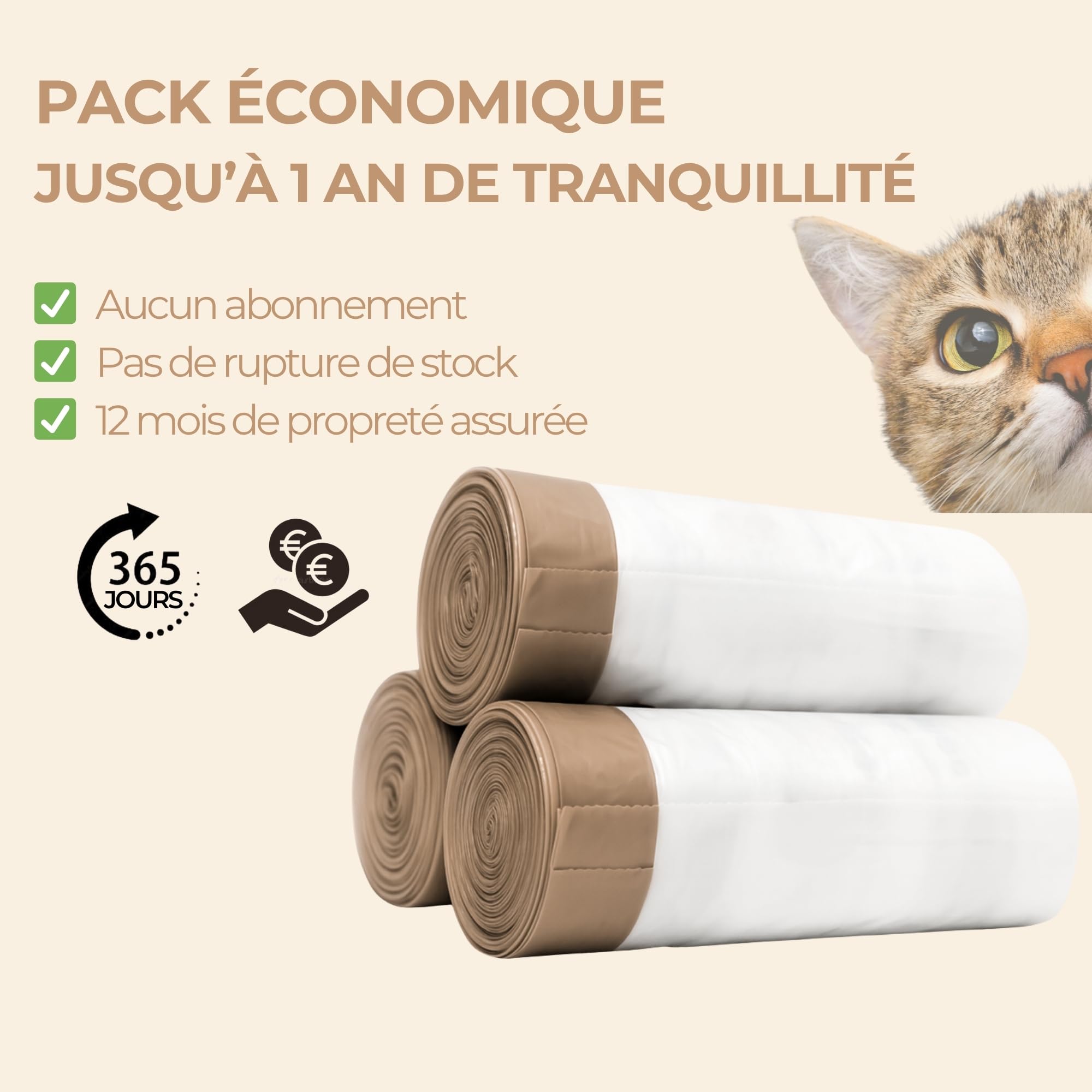 60x Sac Litière Chat XL de protection pour bac à litière avec Cordons de Serrage - Pack Économique Annuel - Hygiéniques, Résistants & Anti-Odeurs
