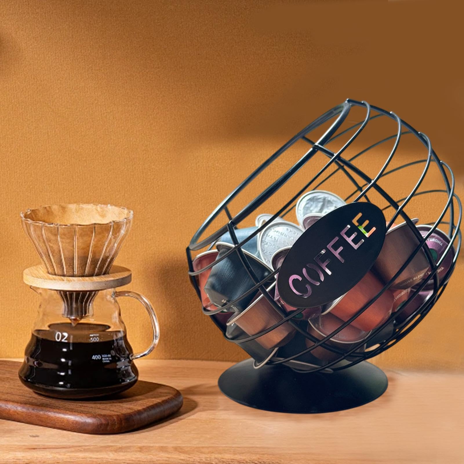 Porta cialde da caffè, grande capacità, con coperchio, in ferro, con bocca smussata, ornamento da scrivania, supporto organizer per stazioni di conservazione | Cestino per cucina