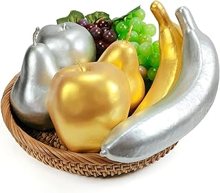 Lorigun 8 PCS Artificial Golden Silver Fruits, Fake Fruits for Decoration Home Christmas Golden Silver Fruits Props Artificial Grapes Apple Banana Pear Table Centerpieces Faux Mixed Fruits