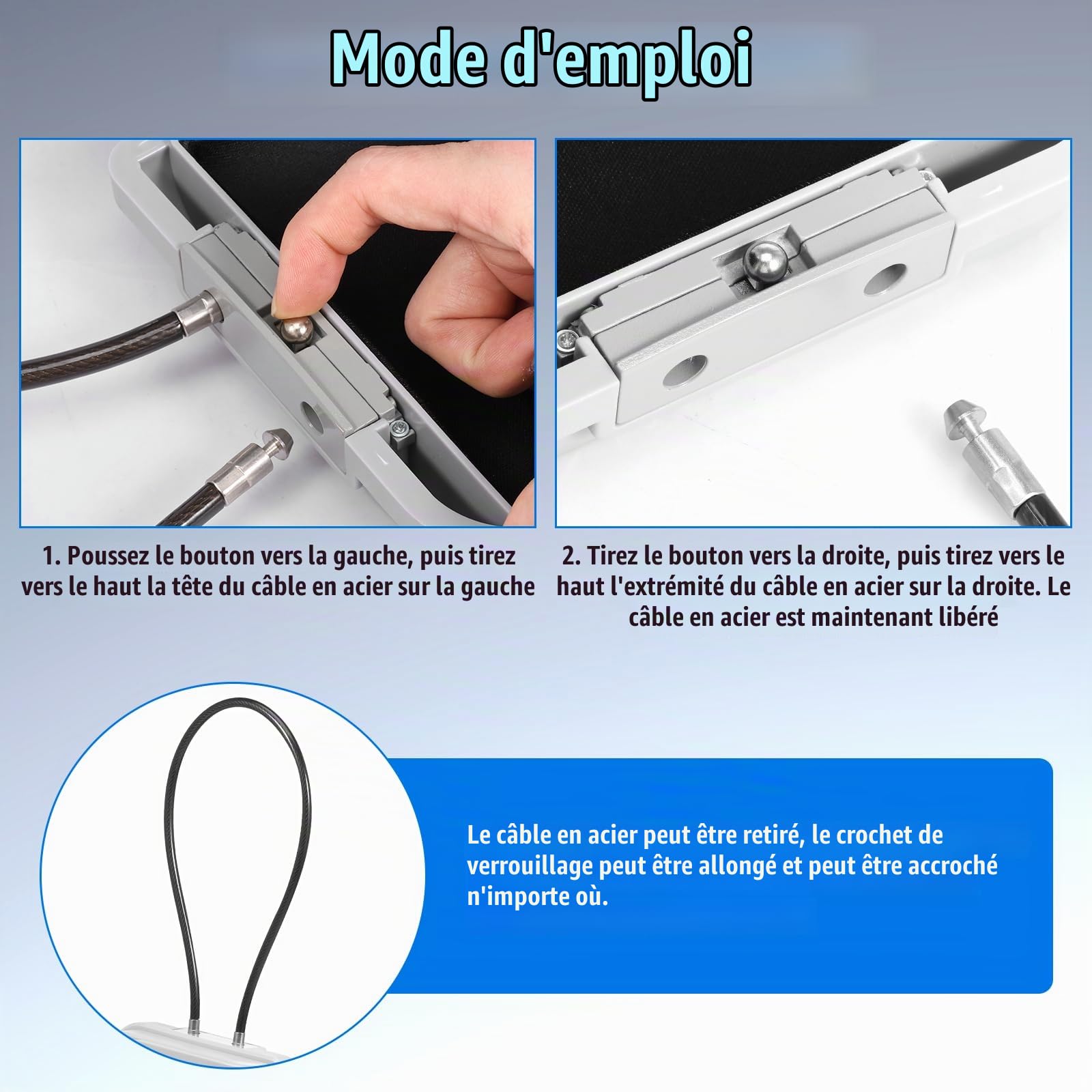 Mini coffre-fort portable étanche avec serrure à combinaison à 4 chiffres, boîtes de plage résistantes aux coupures et aux chocs avec câble métallique amovible de 7 mm d'épaisseur, boîte de sécurité