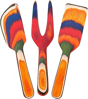 Totally Bamboo Baltique Marrakesh Collection 3 Piece Cheese & Charcuterie Tool Set, Colorful Wooden Cheese Knife Set