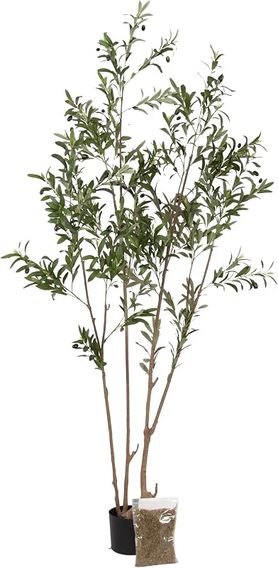 Oliveira Modern Faux Olive Tree, 7 FT, Potted Artificial Olive Plant Tree Indoor with Realistic Foliage and Additional Decorative Moss, Fake Plant for Living Room Decor